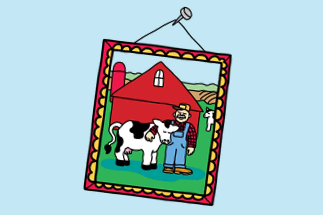 Imagem de um agricultor a abraçar a sua vaca