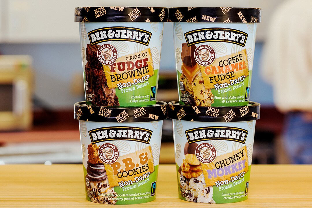 4 copos de gelado Ben & Jerry's sem produtos lácteos