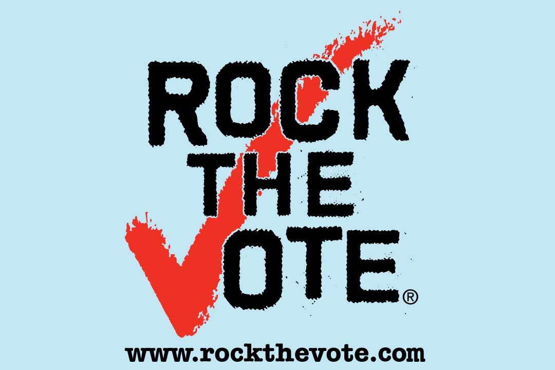 Cartaz da Rock The Vote com um sinal de visto vermelho